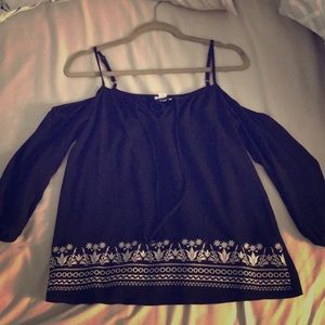 Black embroidered off shoulder top